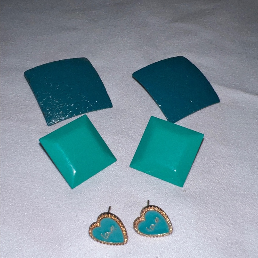 Teal and Gold Heart Earrings Set